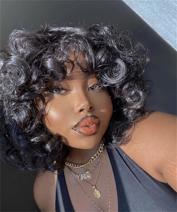 Divine Curl Pixie – Fumi Curly Remy Human Hair Wig with Bangs