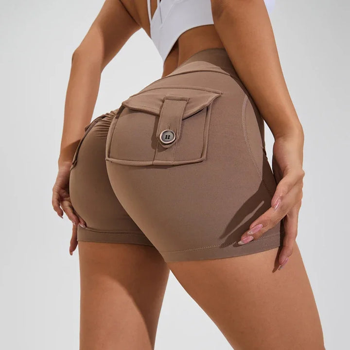 High Waist Scrunch Butt Yoga Shorts with Pockets – Women's Booty-Lifting Workout Shorts
