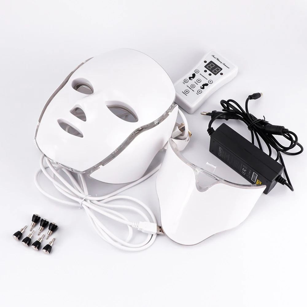 7-Color LED Light Therapy Mask with Neck Treatment – Skin Rejuvenation, Anti-Aging, Acne Therapy & Whitening Device