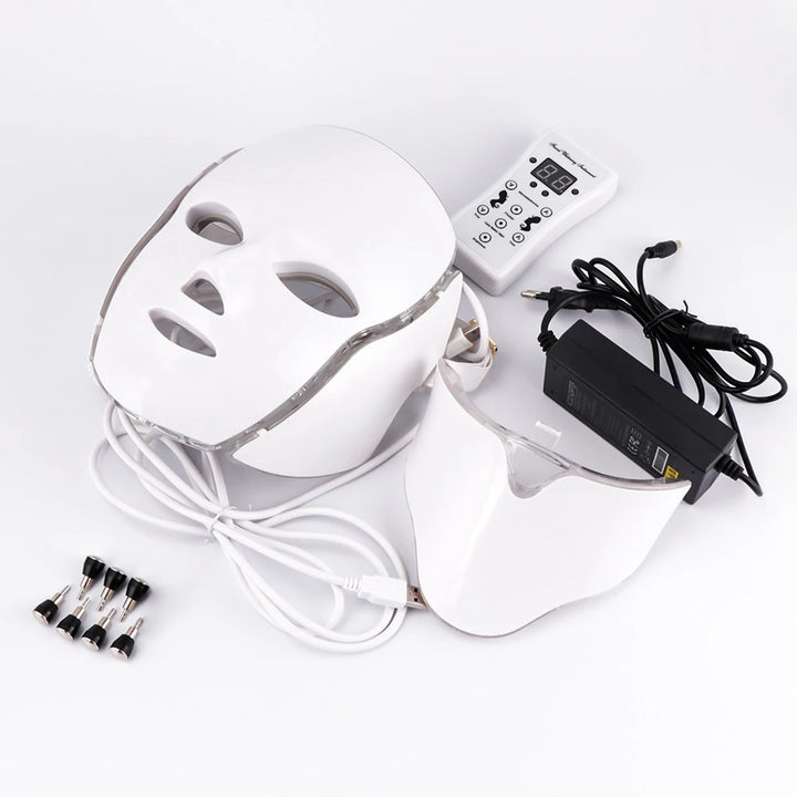 7-Color LED Light Therapy Mask with Neck Treatment – Skin Rejuvenation, Anti-Aging, Acne Therapy & Whitening Device