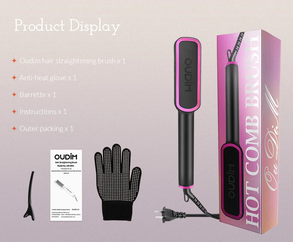 OUDIM Ionic Hair Straightener Brush – 6 Heat Settings | Anti-Scald, Fast Heating, Frizz Control & Smooth Styling