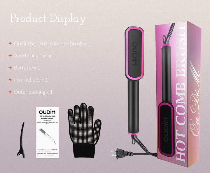 OUDIM Ionic Hair Straightener Brush – 6 Heat Settings | Anti-Scald, Fast Heating, Frizz Control & Smooth Styling