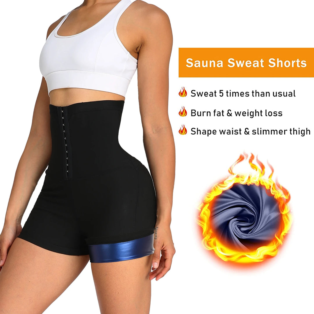 Vaslanda Sauna Sweat Shorts for Women – High Waist Tummy Control Compression Shaper