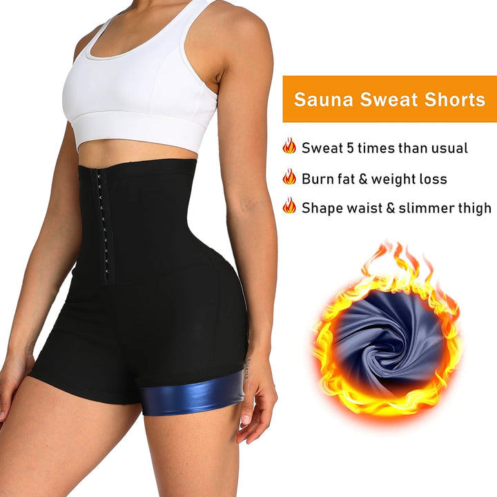 Vaslanda Sauna Sweat Shorts for Women – High Waist Tummy Control Compression Shaper