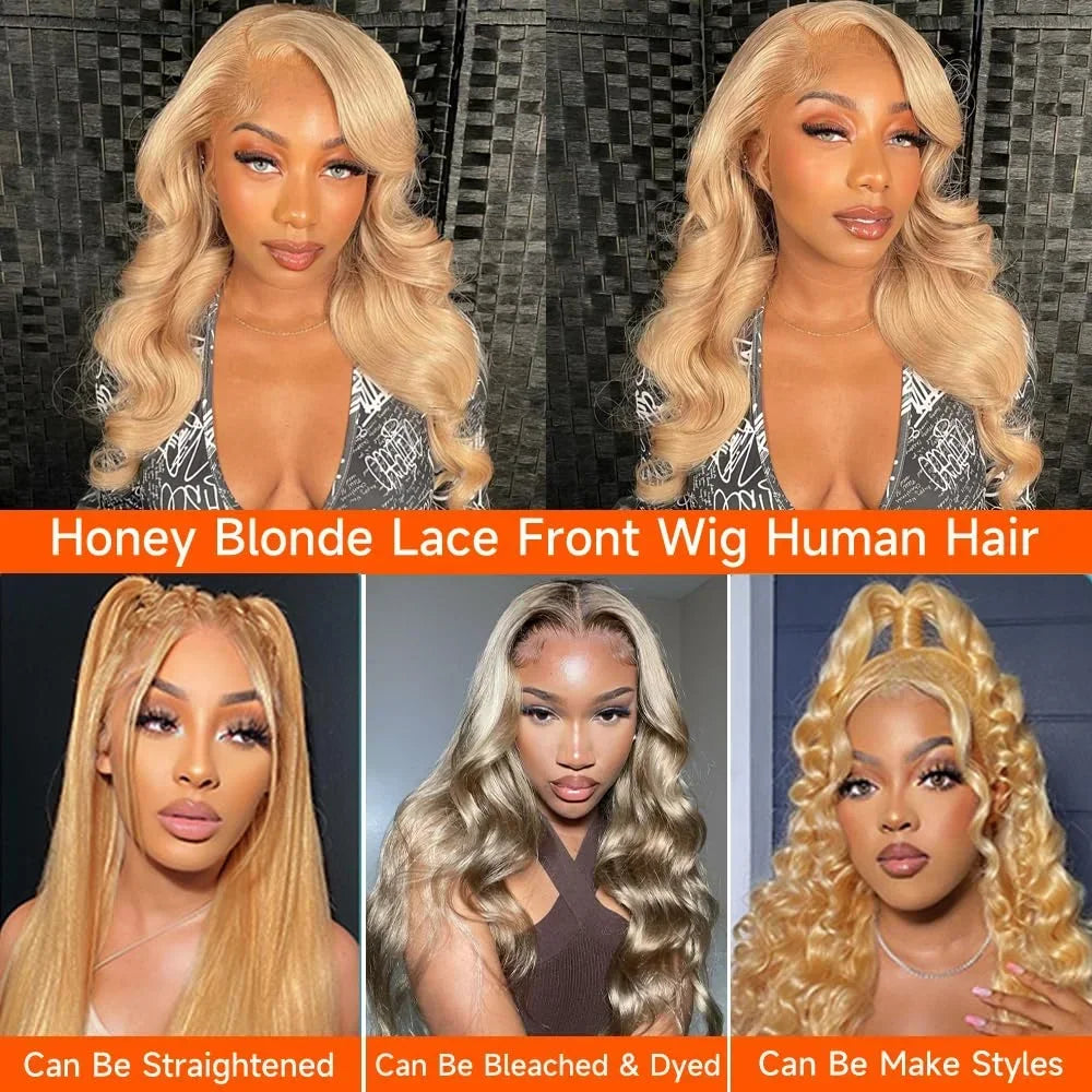 Honey Blonde Body Wave HD Lace Wig – 26” Luxury Human Hair