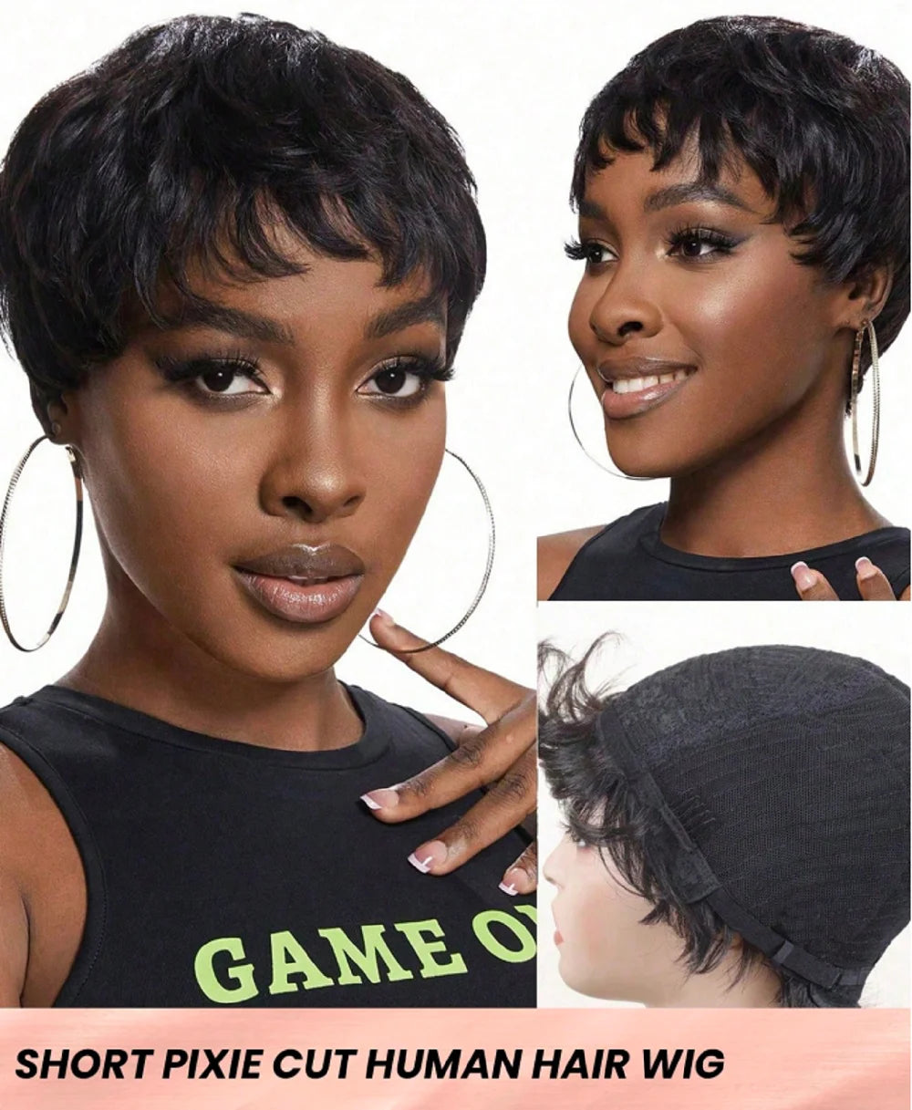 Polished Power Pixie – Straight Human Hair Wig with Bangs