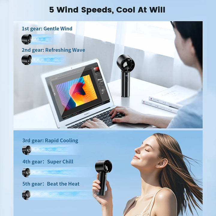 coldSky Portable Handheld Fan 3000mAh Battery Operated Cooling Fan 5 Speed Adjustable Small Desktop Fan With Digital Display