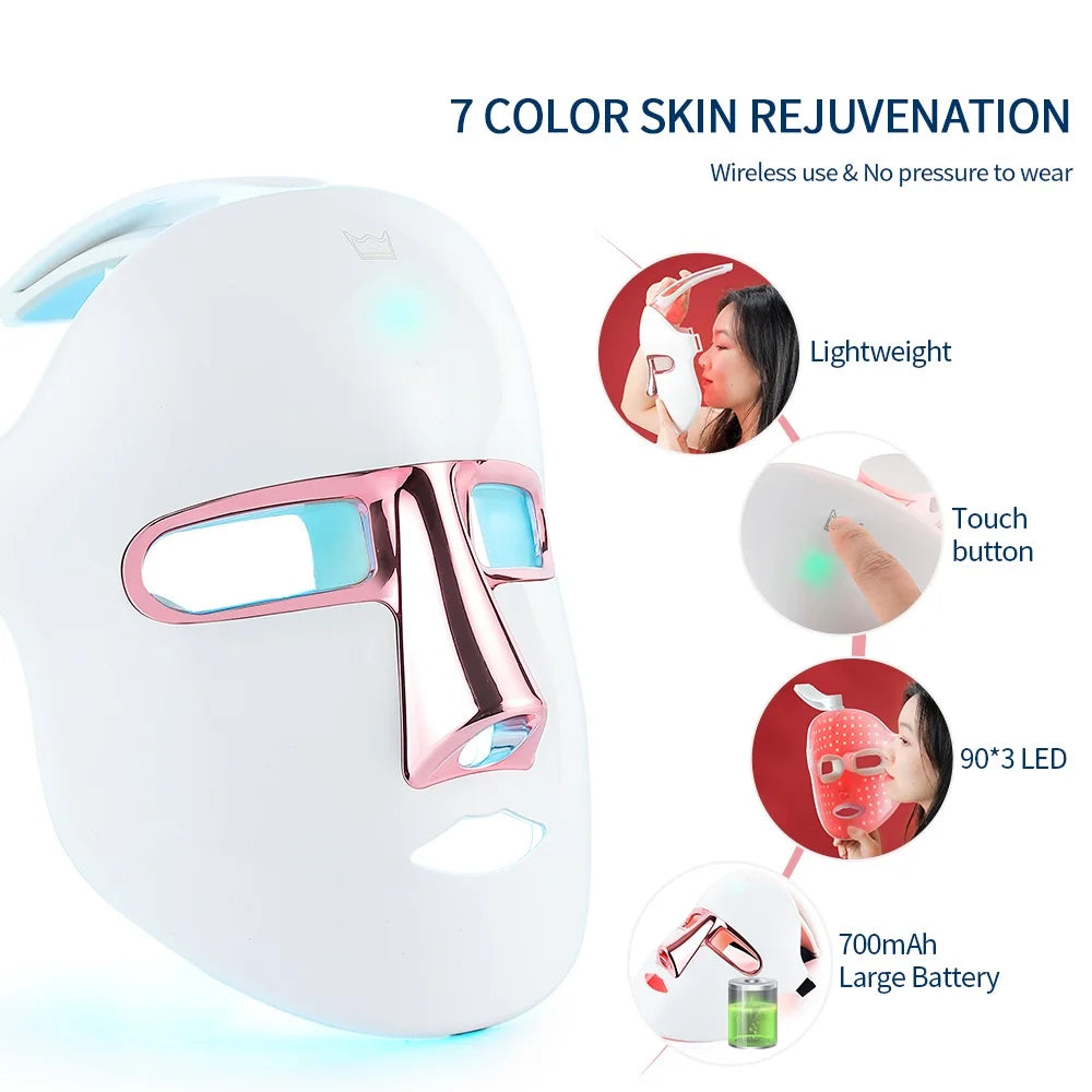 7-Color LED Light Therapy Face Mask – Wireless, Rechargeable & Vision-Friendly Design