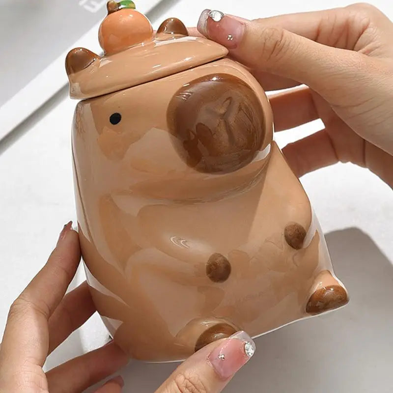 CozyCapy™ Ceramic Mug with Lid – Whimsical Capybara Christmas Cup (14oz)
