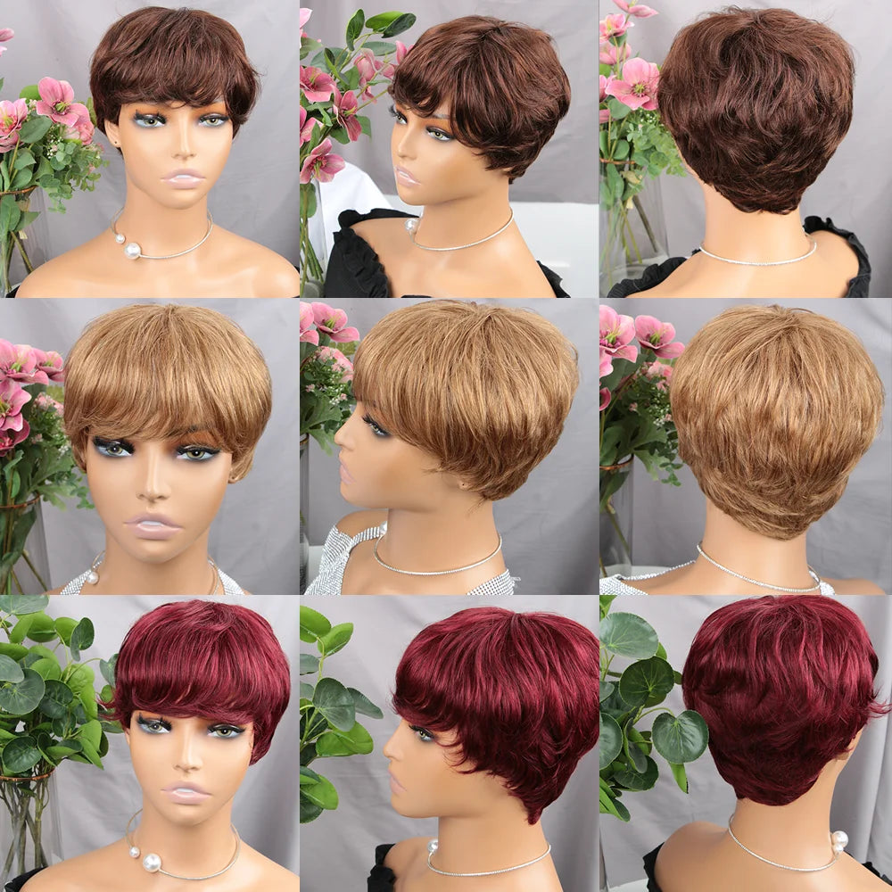 EmpowerEase Chocolate Brown Pixie Cut Wig – 100% Brazilian Remy Human Hair