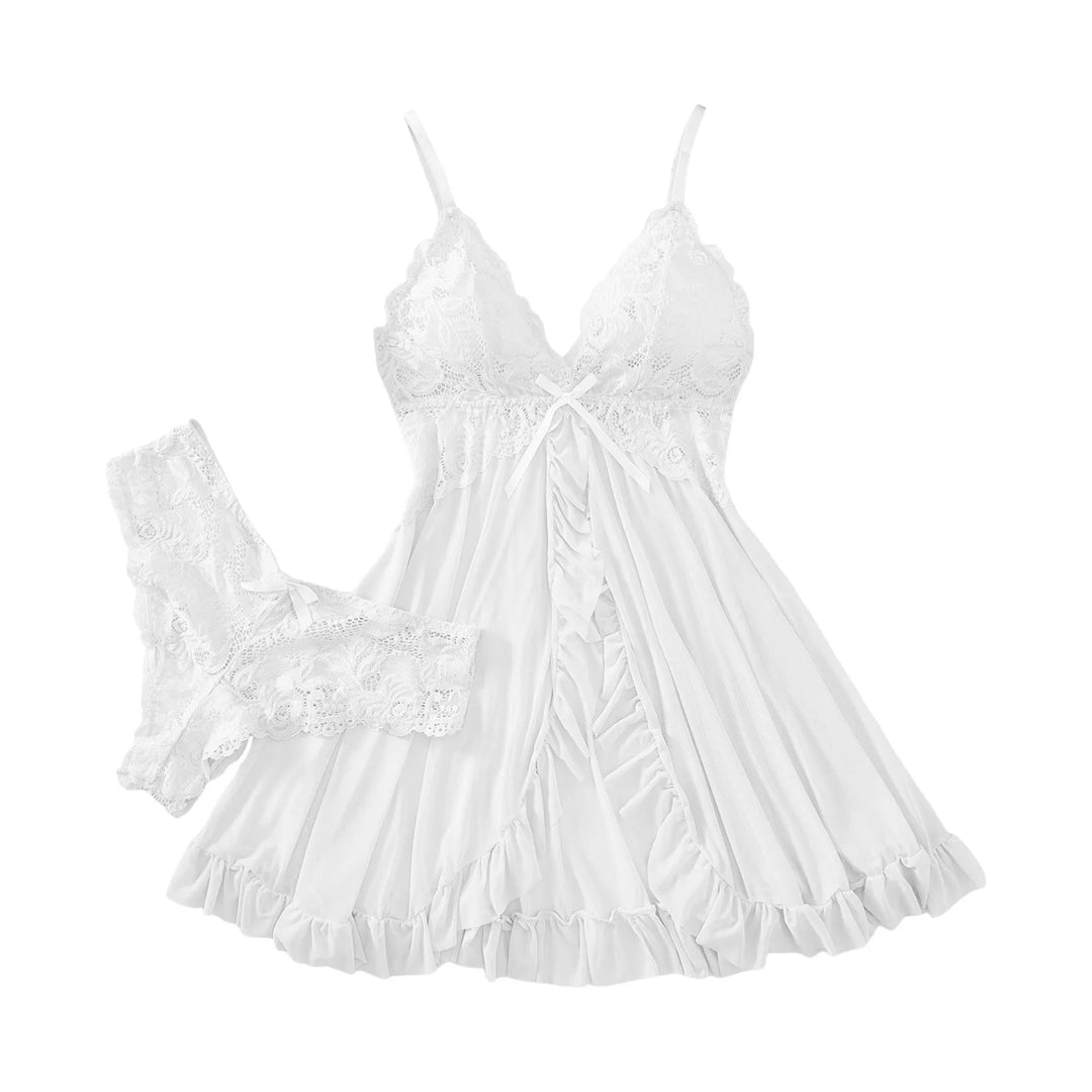 Fashion Sexy Lace Chiffon Mesh Nightdress Lingerie Set – Backless, Breathable & Elegant