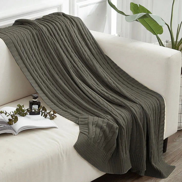 Ntbay 100% Cotton Cable Knit Throw, Super Soft Warm Knitted Blanket Home Decor