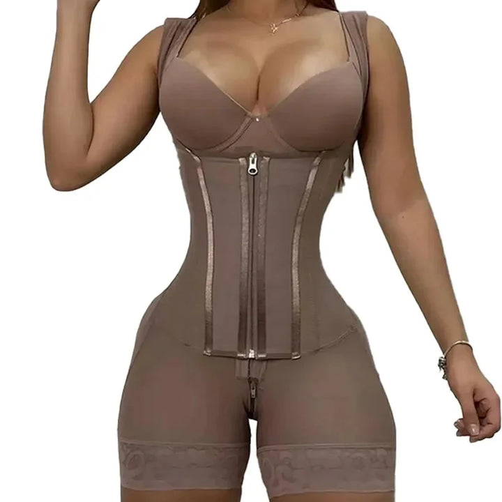 Colombian Curves™ 9-Bone Full Body Shaper – Double Tummy Control Bodysuit with Zipper & Open Crotch