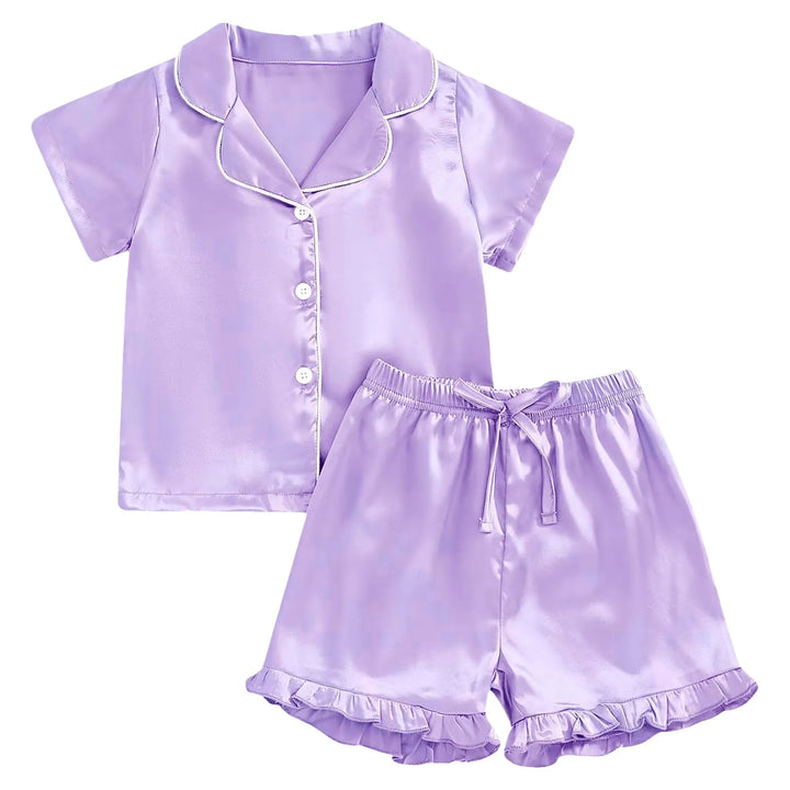FeatherDreams™ Toddler Satin Pajama Set – Short Sleeve with Feather Trim  For Ages 1–13 Years | Lightweight, Silky & Adorable