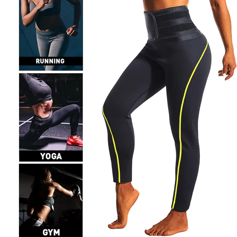 Women's High-Waist Sauna Effect Fitness Leggings – Athletic Yoga Training Gym Pants with Pork Chop Pockets