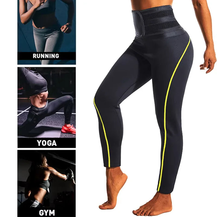 Women's High-Waist Sauna Effect Fitness Leggings – Athletic Yoga Training Gym Pants with Pork Chop Pockets