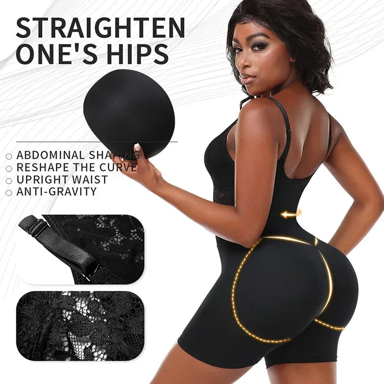 Butt-Lifting Shapewear Bodysuit with Pads – Open Crotch & Adjustable Straps