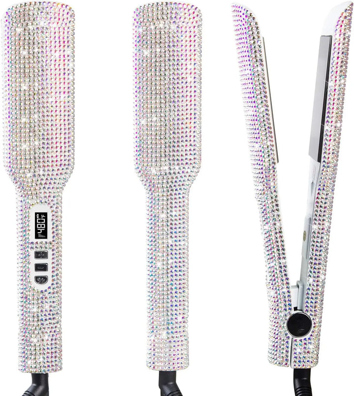 LuxeGleam Titanium Rhinestone Flat Iron – 2" Dual Voltage