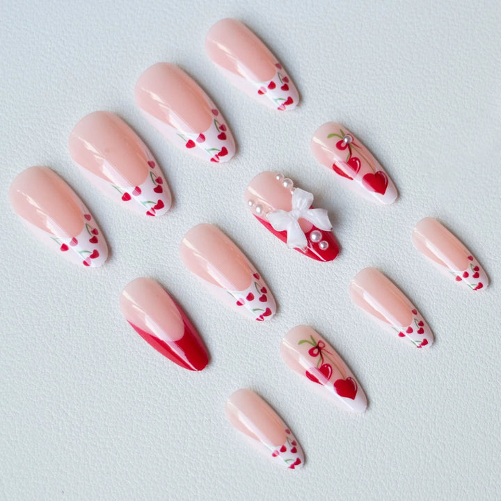 Pink Almond Butterfly Ballet False Nails – 24pcs French Design Press-On Set