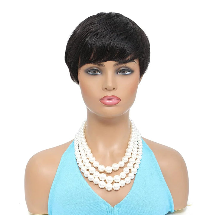 Polished Power Pixie – Straight Human Hair Wig with Bangs