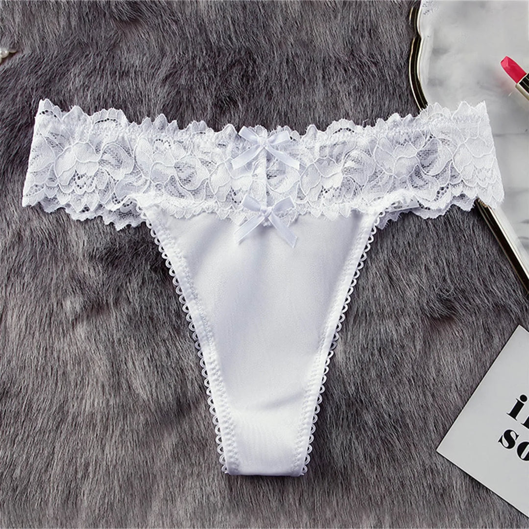 Ice Silk Lace Thong Panties for Women – Low Rise, Breathable & Sexy Embroidered Lingerie