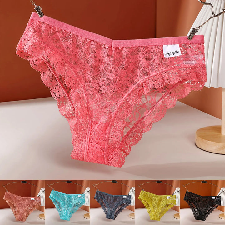 Sexy Lace Hollow-Out Briefs – Seamless Transparent Low-Rise Panties for Women
