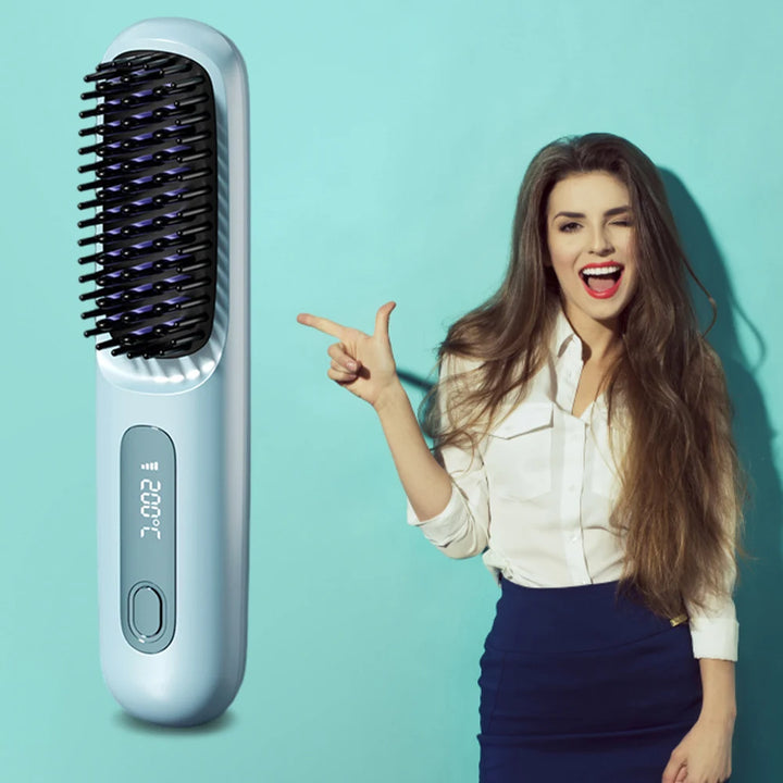 FreedomFlow Cordless Heat Brush – Rechargeable 3-Temp Straightening Comb