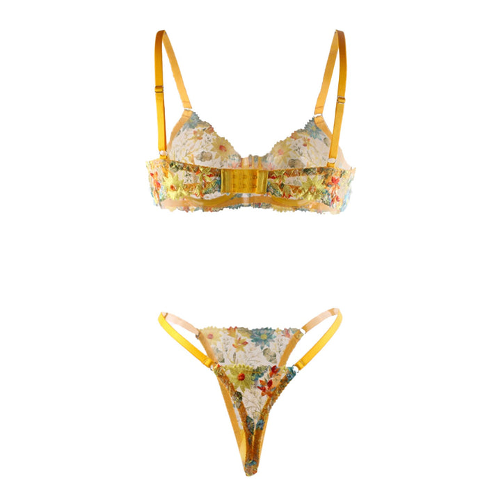 Golden Bloom – Sheer Yellow Flower Embroidered Lingerie Set