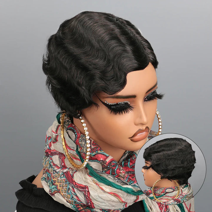Velvet Wave Pixie – Short Finger Wave Remy Human Hair Wig