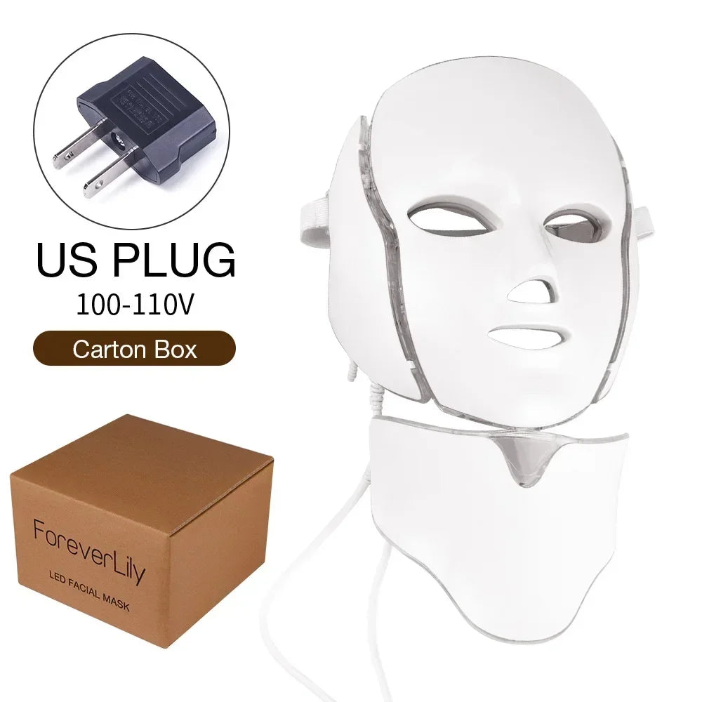 7-Color LED Light Therapy Mask with Neck Treatment – Skin Rejuvenation, Anti-Aging, Acne Therapy & Whitening Device