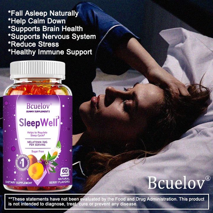 Bcuelov Sleep Gummies – Melatonin, Passionflower, Chamomile & Lemon Extract – Fight Insomnia, Relieve Stress, Support Immunity (60 Gummies)