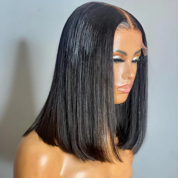 Sleek Power Bob – Transparent Lace Front Wig in Bone Straight Remy Hair