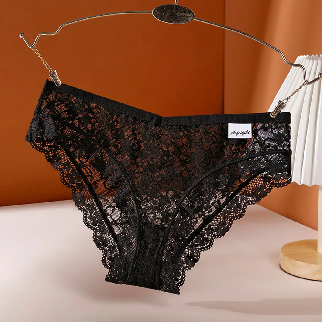 Sexy Lace Hollow-Out Briefs – Seamless Transparent Low-Rise Panties for Women