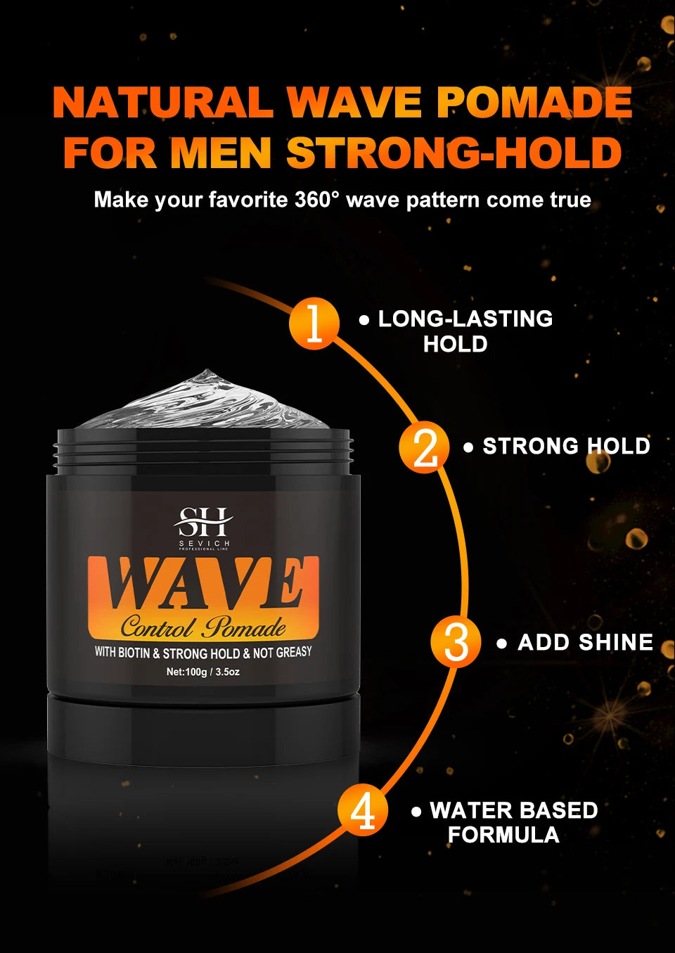 Biotin WaveControl Pomade – Strong Hold 360° Styling Cream for Men with Brush