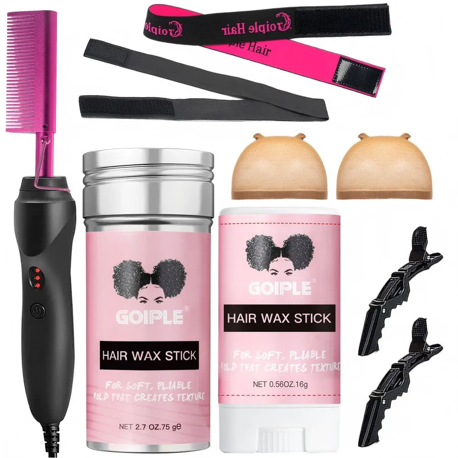 PowerSleek Hot Comb & Styling Set – Electric Straightening Comb + Wax Stick