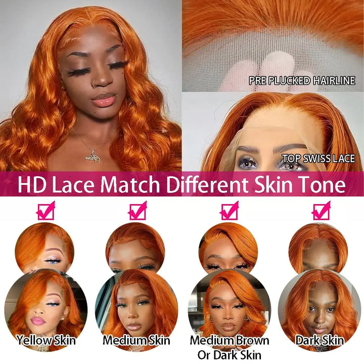 Sunlit Ginger Body Wave Wig – Long 100% Human Hair with HD Lace Front