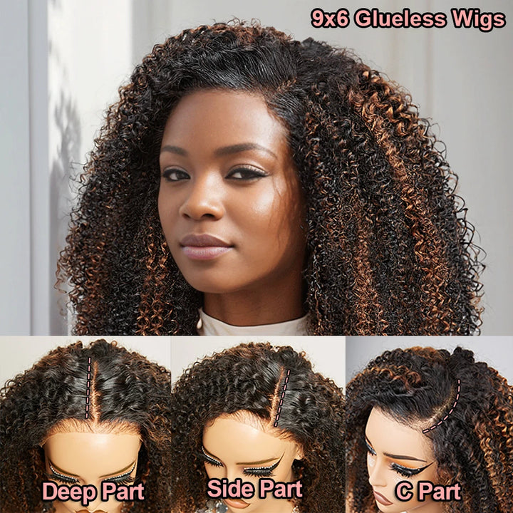 Ombre Kinky Curly Bob – Glueless 9x6 Lace Closure Wig in Warm Brown