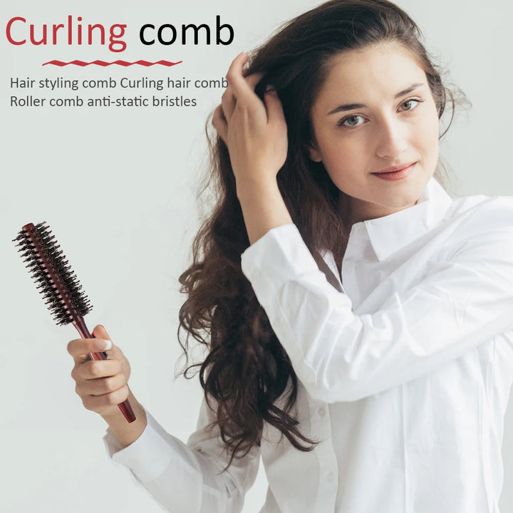 LuxeStyle Boar Bristle Round Brush – Anti-Slip Styling & Detangling Brush for Smooth, Glossy Hair
