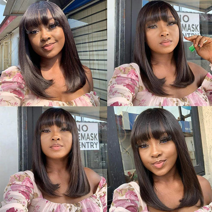 Empower Bangs Bob – Bone Straight Remy Human Hair Wig with Middle Part