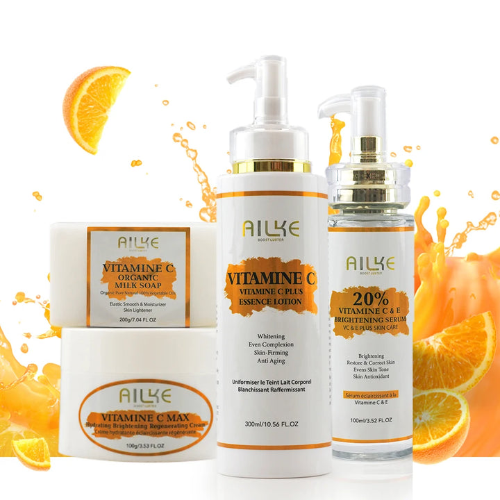 AILKE Vitamin C & E Organic Skin Care Kit – 4-in-1 Brightening Body Set