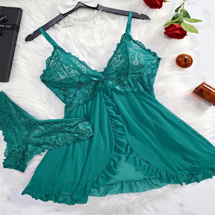 Fashion Sexy Lace Chiffon Mesh Nightdress Lingerie Set – Backless, Breathable & Elegant