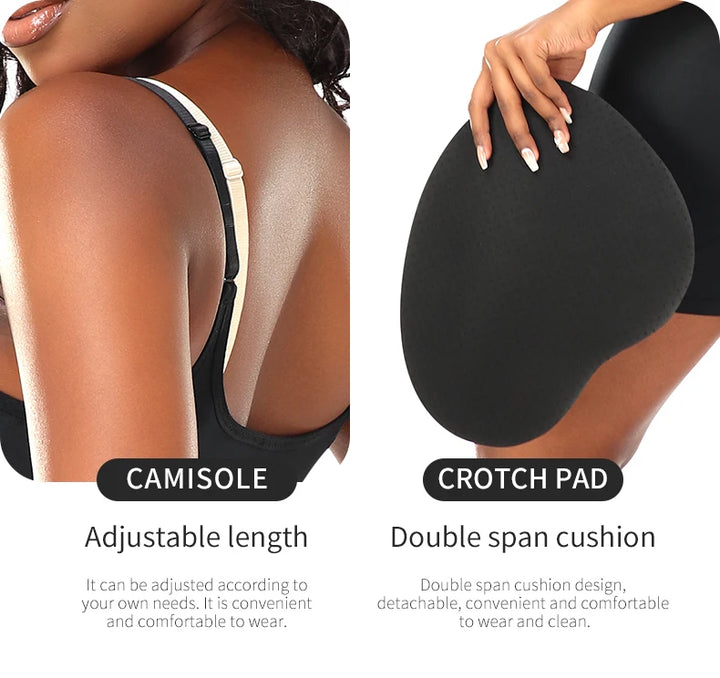 Butt-Lifting Shapewear Bodysuit with Pads – Open Crotch & Adjustable Straps