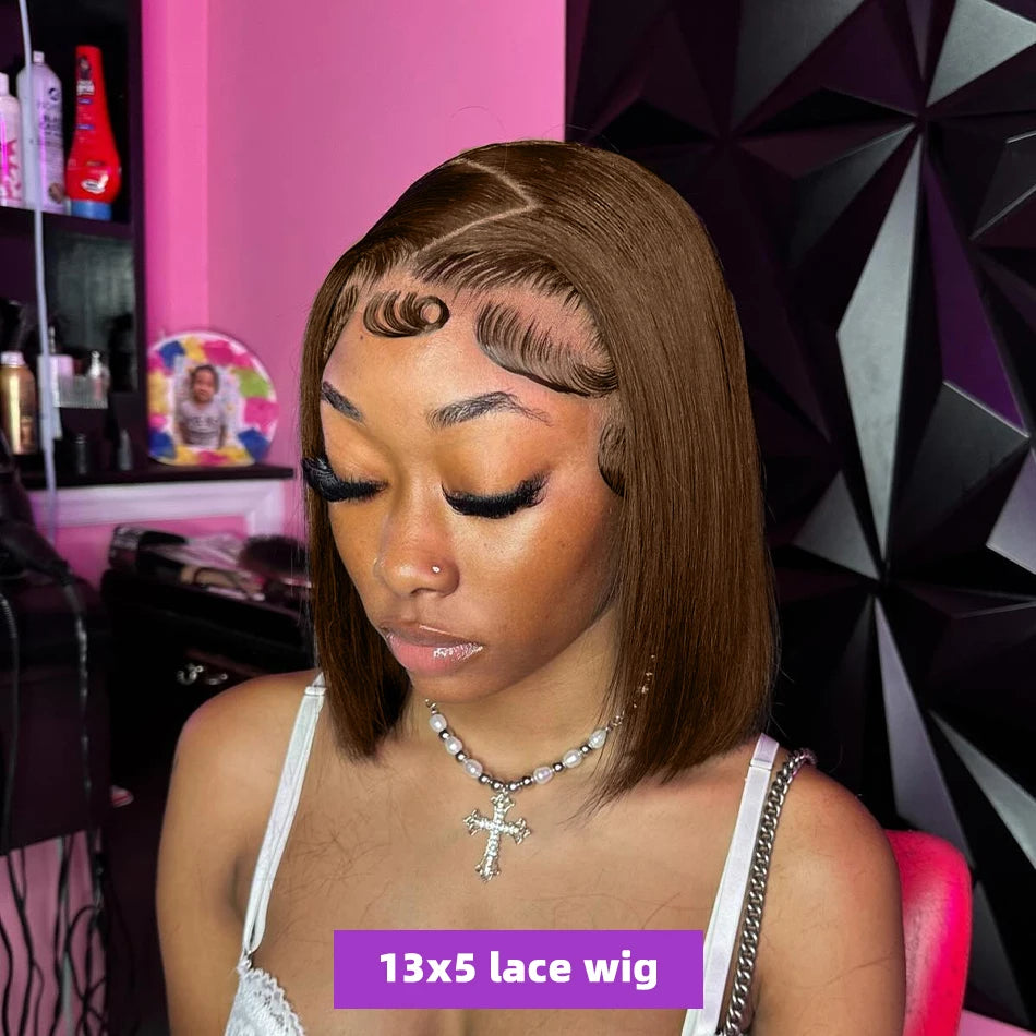 Luxe Volume Bob – Chocolate Brown HD Lace Wig, 250% Density