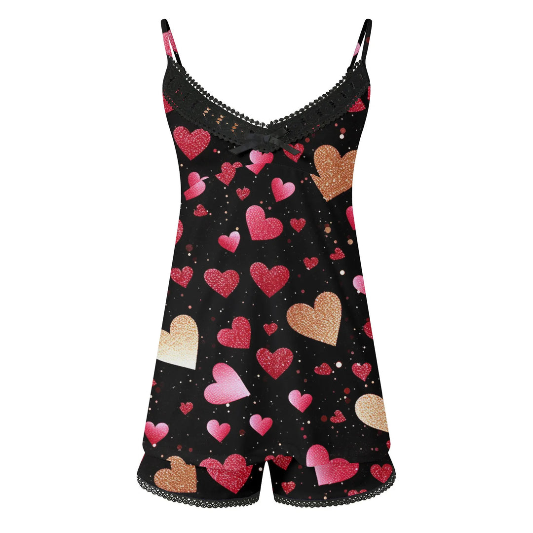 Women’s Sexy Lace Backless Pajama Set – 2-Piece Printed Camisole & Pants Sleepwear (Plus Sizes Available)
