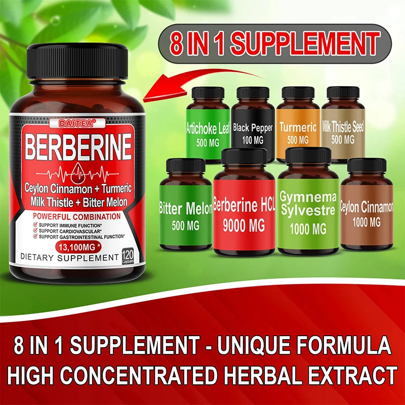 EmpowerEase Berberine+ 8-in-1 Wellness Support Supplement – 120 Capsules