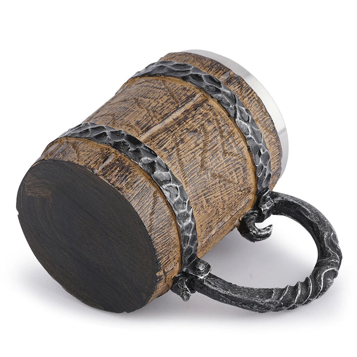 BarrelMuse™ Retro Wood-Style Insulated Mug – Stainless Steel Interior (Single Cup)