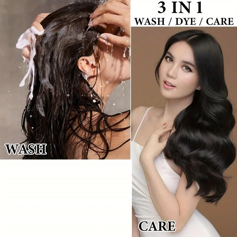 Eelhoe 3-in-1 Black Hair Coloring Shampoo – 2pcs Natural Herbal Polygonum Shampoo for Gray Coverage & Scalp Care (100ml Each)