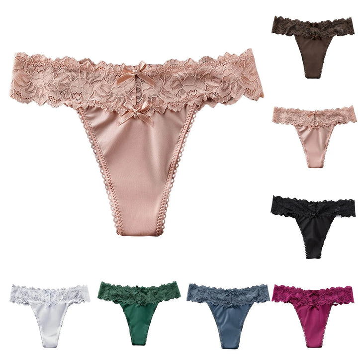 Ice Silk Lace Thong Panties for Women – Low Rise, Breathable & Sexy Embroidered Lingerie