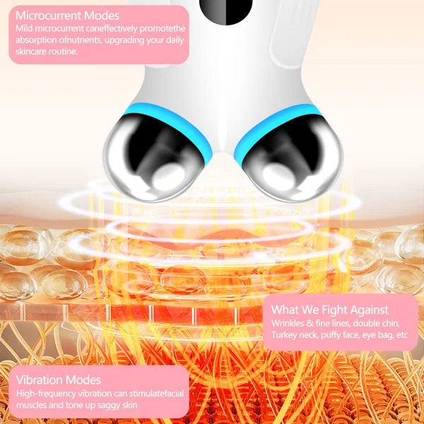 Facial Massager Roller; USB Rechargeable Facial Toning Device for Wrinkle Reduction