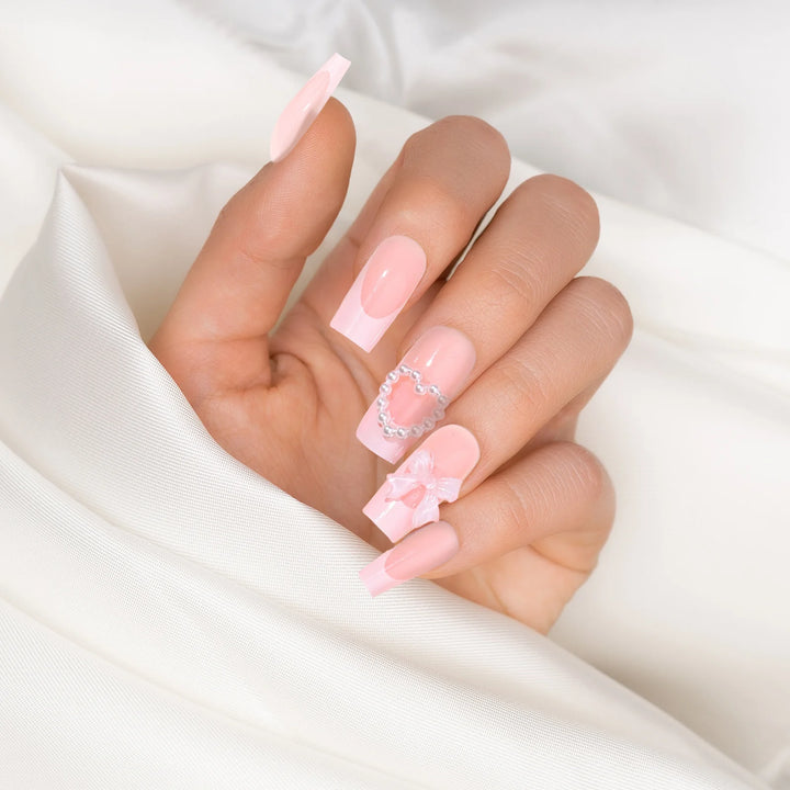 Nude Press-On Nails with Pearl Decor – Sweet & Charming Reusable Resin False Nails for DIY Manicures